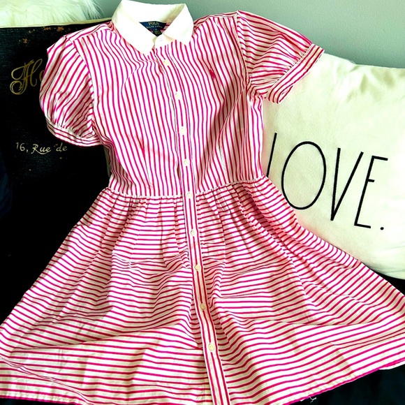Ralph Lauren Other - Girls Pink & White Striped Cotton Fun Shirtdress 🩷🤍 Sz 14